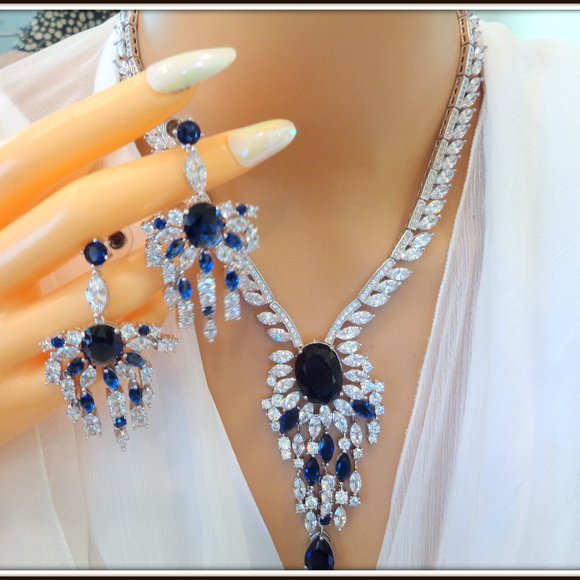 18K White gold Over blue sapphireParty Wedding Jewelry  display picture 1